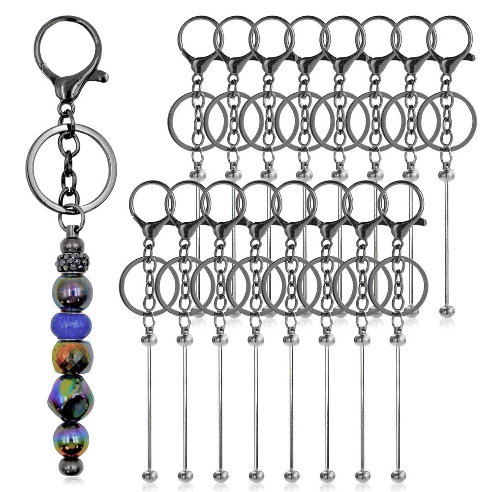 7686 28 Pcs Beadable Keychain Bars - Keychain Making Kit Bulk - Metal